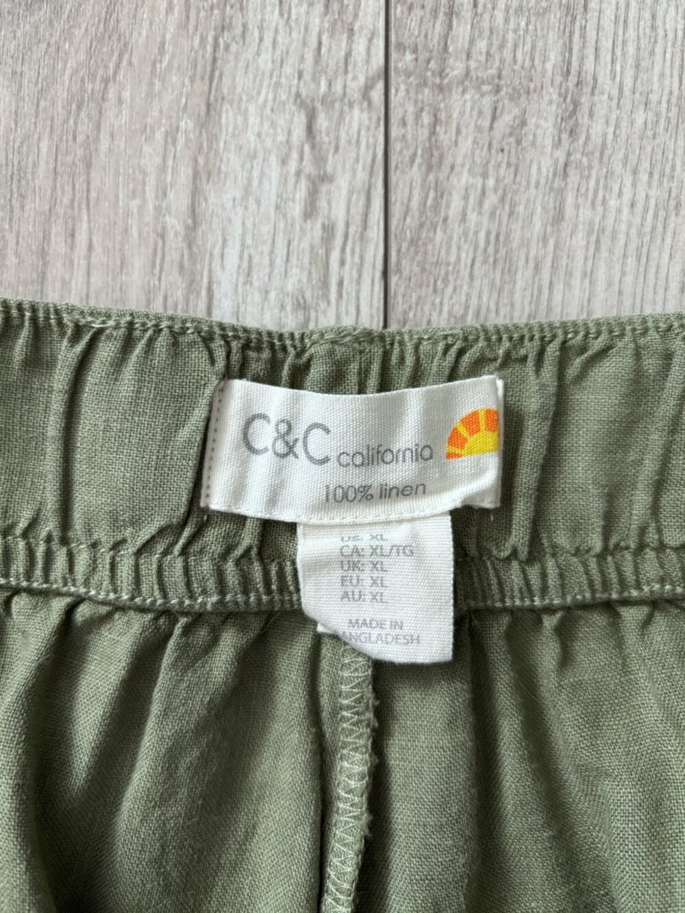 C&C California Linen Wide Leg Cargo Pants Sage Green Earthy Lagenlook Size XL - Picture 7 of 11